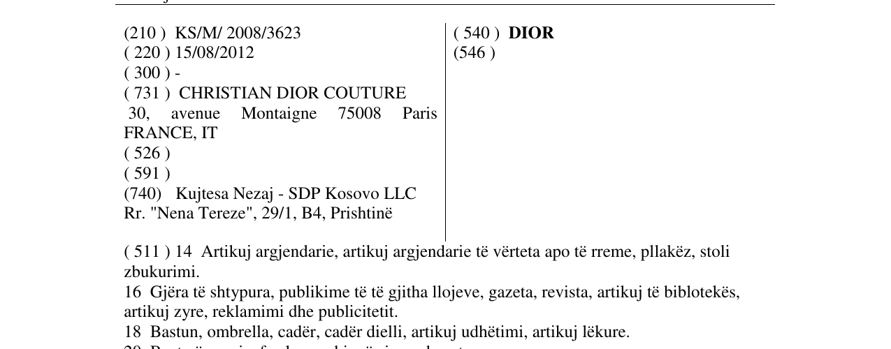 Zëri i markës DIOR në buletin