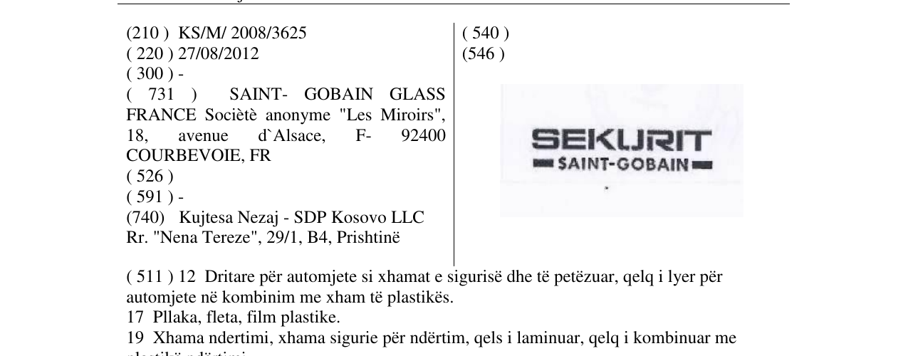 Zëri i markës SEKURIT SAINT- GOBAIN në buletin