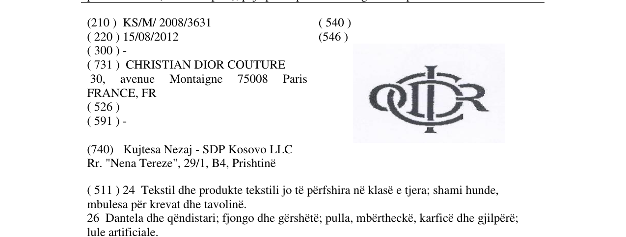 Der Eintrag der Marke Bildmarke im Bulletin