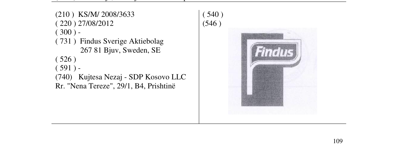 Zëri i markës Findus në buletin