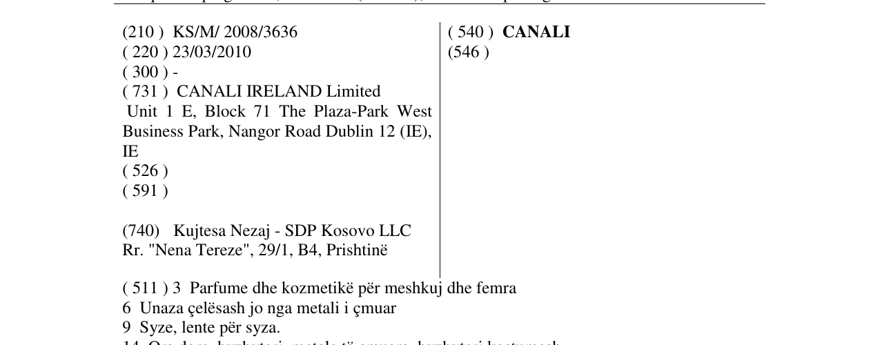 Zëri i markës CANALI në buletin