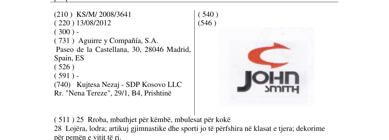 Zëri i markës JOHN SMITH në buletin