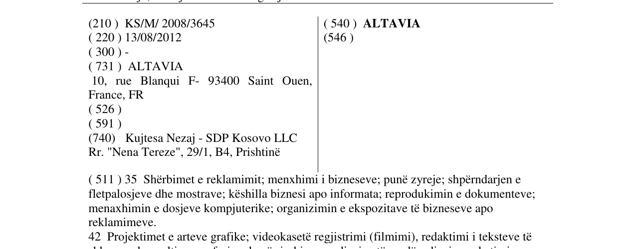 Zëri i markës ALTAVIA në buletin