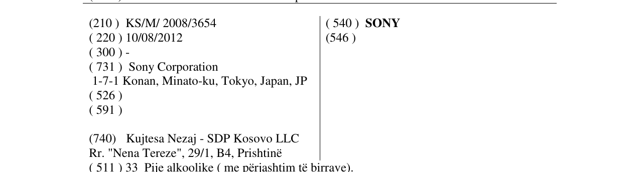 Zëri i markës SONY në buletin