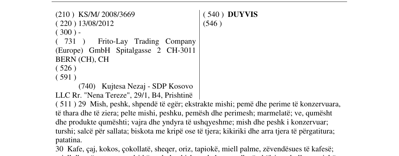 Zëri i markës DUYVIS në buletin