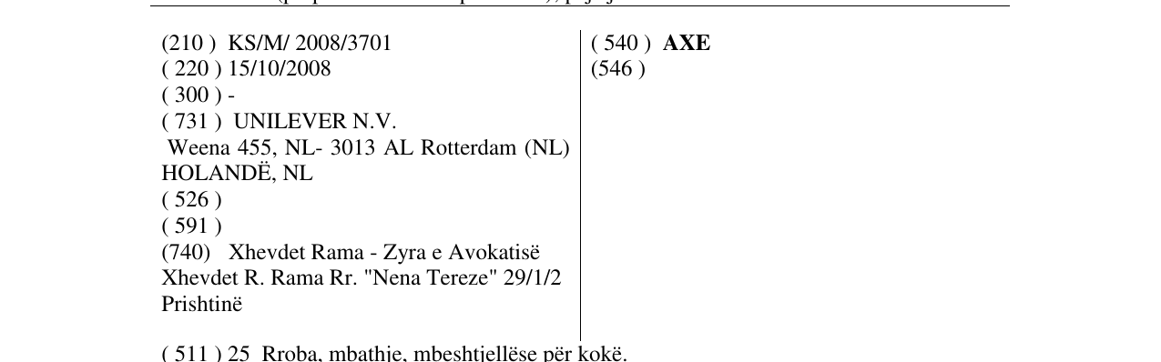 Zëri i markës AXE në buletin