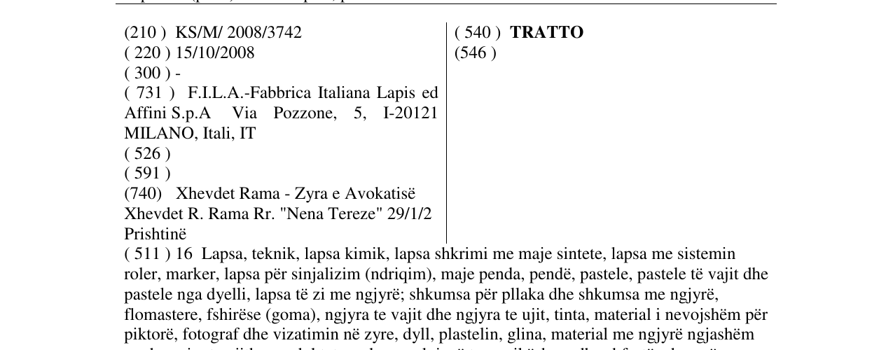 Zëri i markës TRATTO në buletin