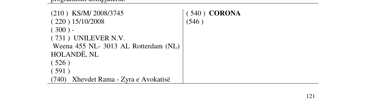Zëri i markës CORONA në buletin