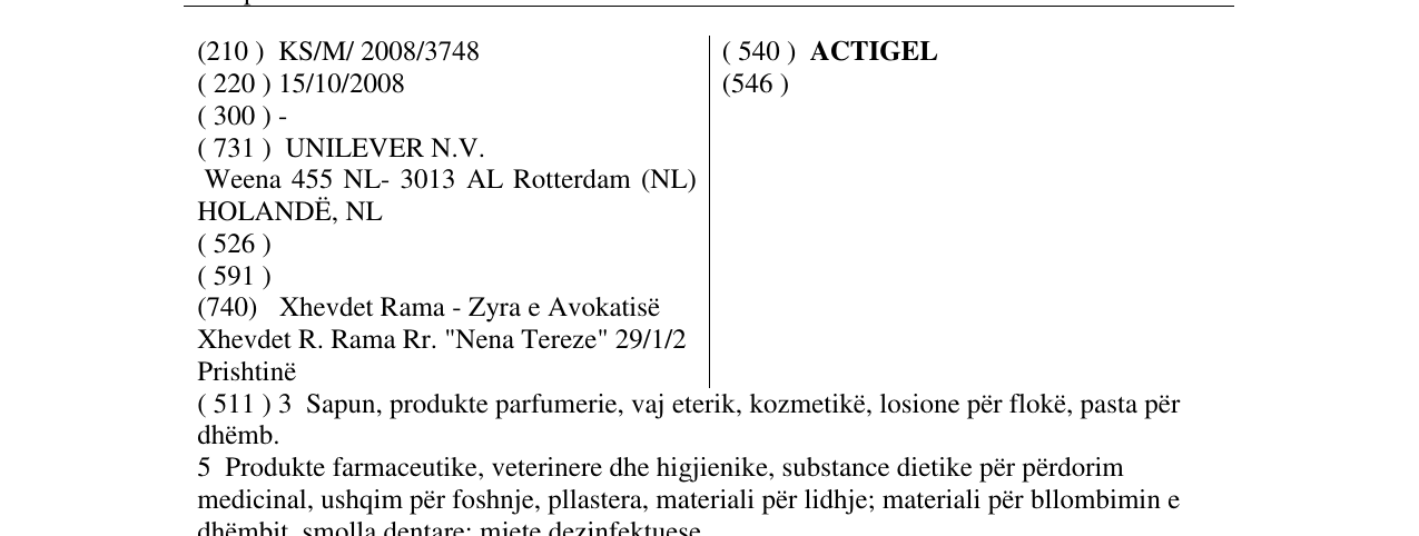 Zëri i markës ACTIGEL në buletin