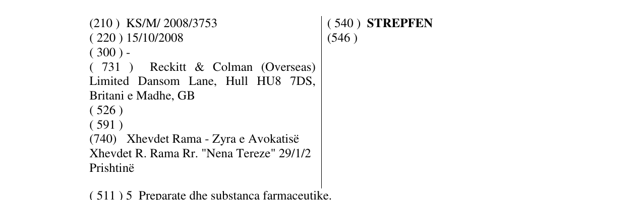 Zëri i markës STREPFEN në buletin