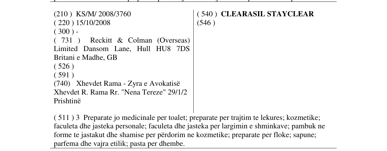 Zëri i markës CLEARASIL STAYCLEAR në buletin