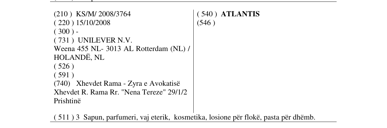 Zëri i markës ATLANTIS në buletin