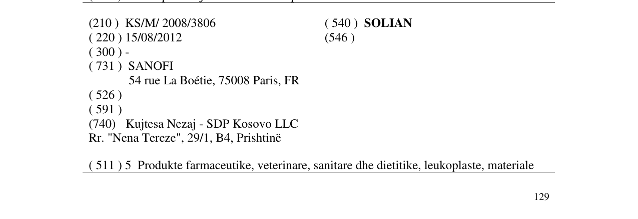 Zëri i markës SOLIAN në buletin