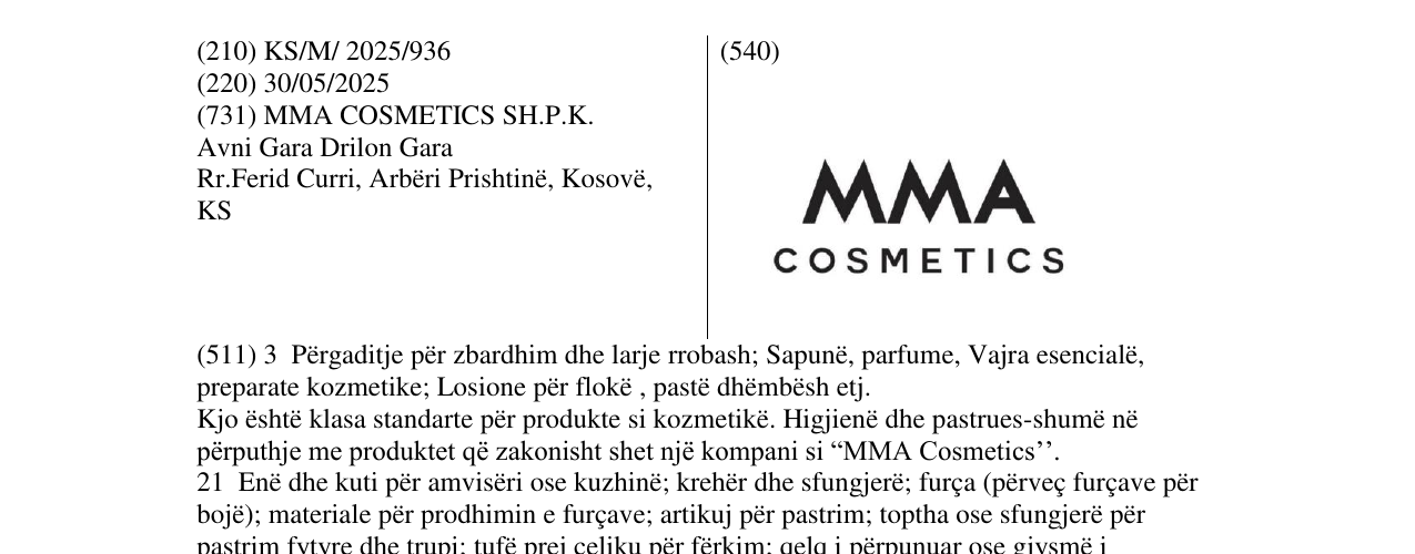 Zëri i markës MMA COSMETICS në buletin