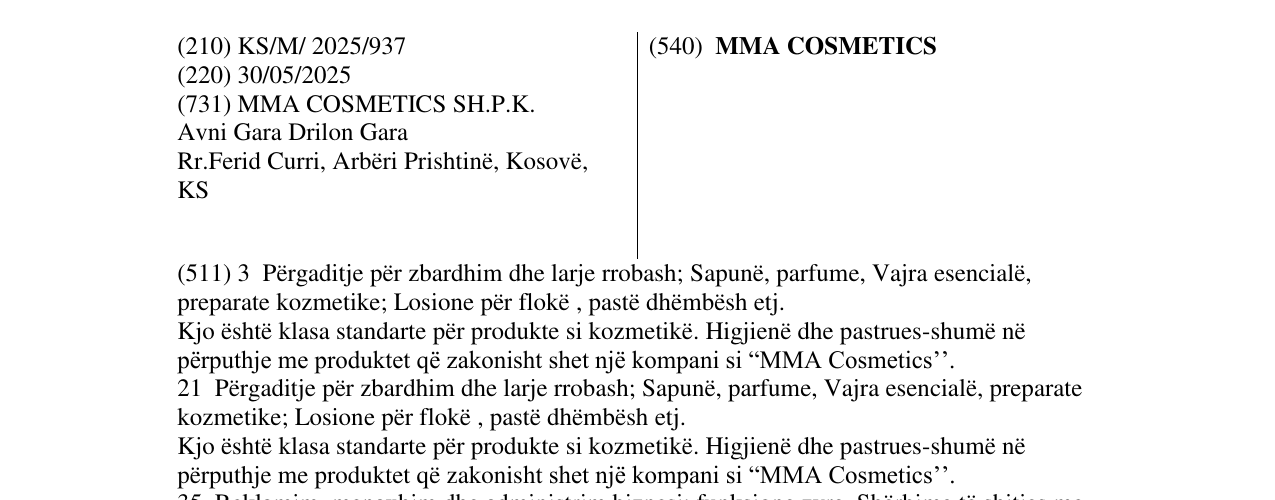 Zëri i markës MMA COSMETICS në buletin