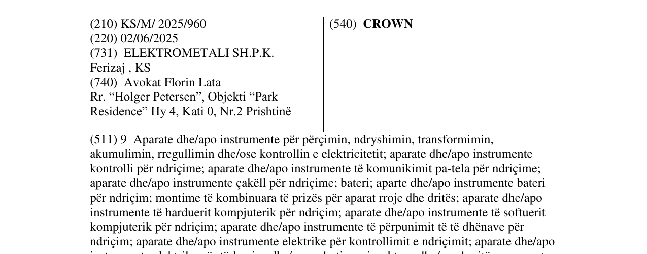 Zëri i markës CROWN në buletin
