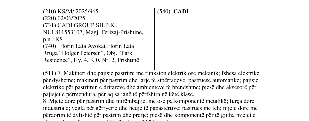 Zëri i markës CADI në buletin