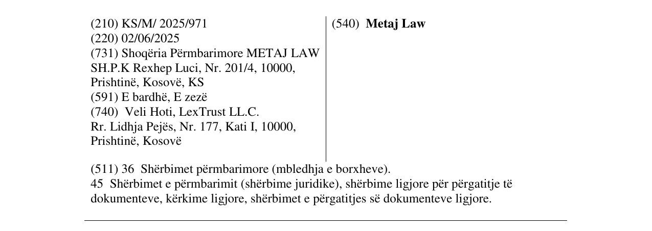 Zëri i markës Metaj Law në buletin