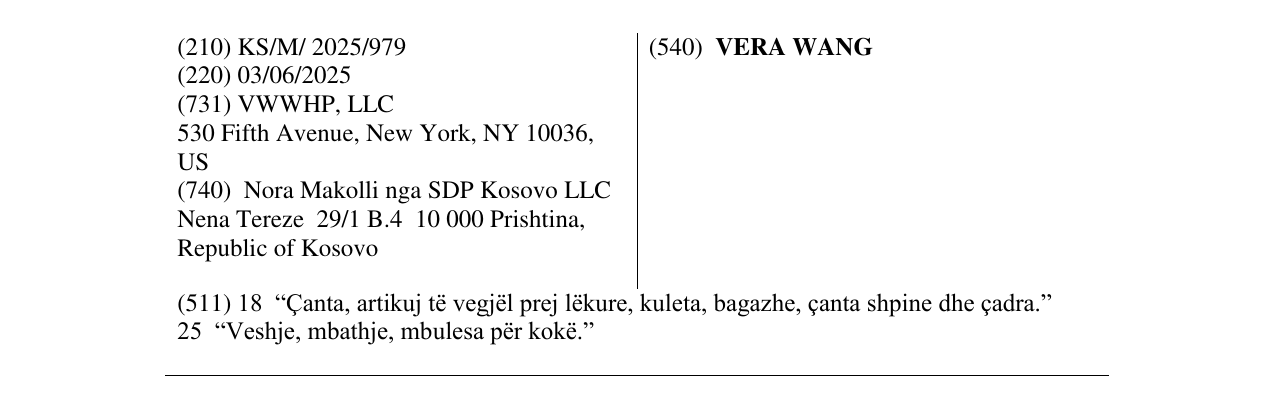 Zëri i markës VERA WANG në buletin