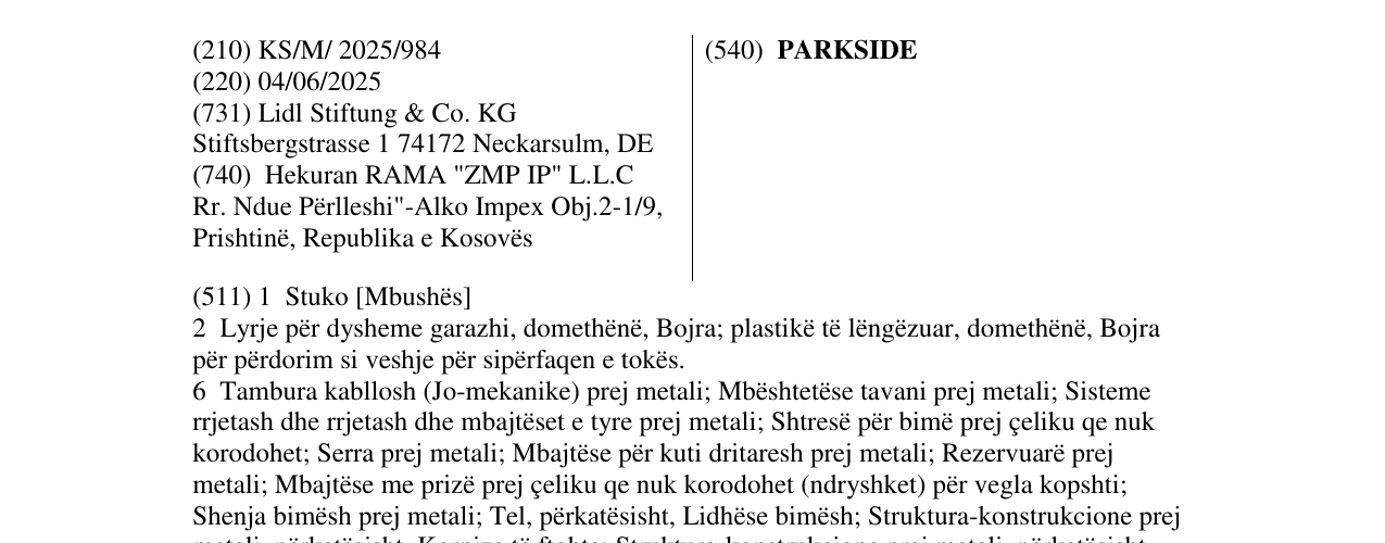 Zëri i markës PARKSIDE në buletin