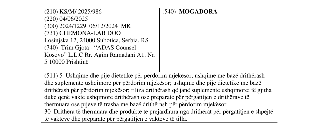 Zëri i markës MOGADORA në buletin