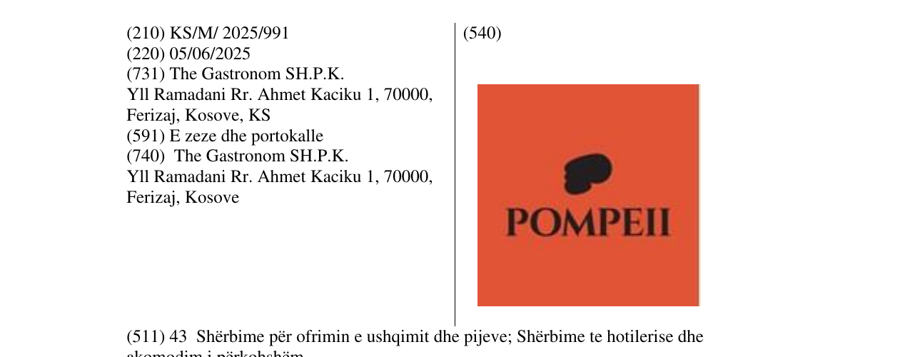Zëri i markës POMPEII në buletin