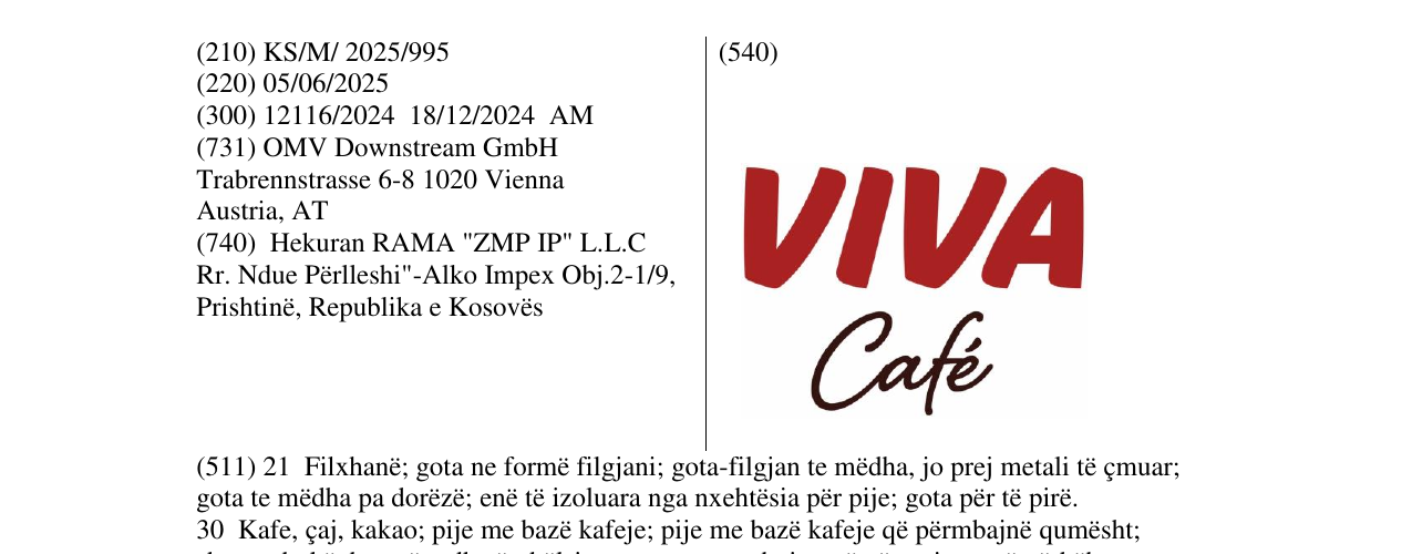 Zëri i markës VIVA Cafe në buletin