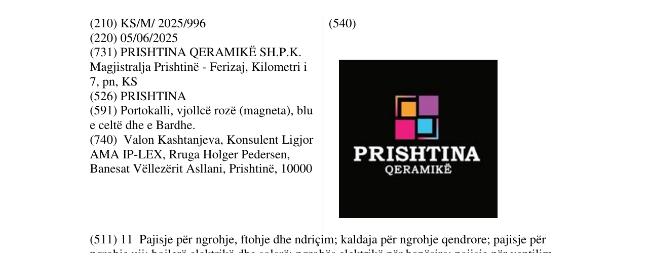 Zëri i markës PRISHTINA QERAMIKE në buletin