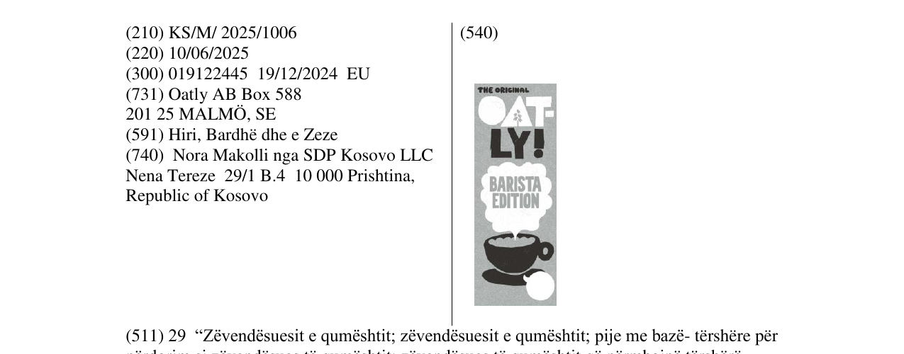 Zëri i markës THE ORIGINAL OAT -LY BARISTA EDITION në buletin