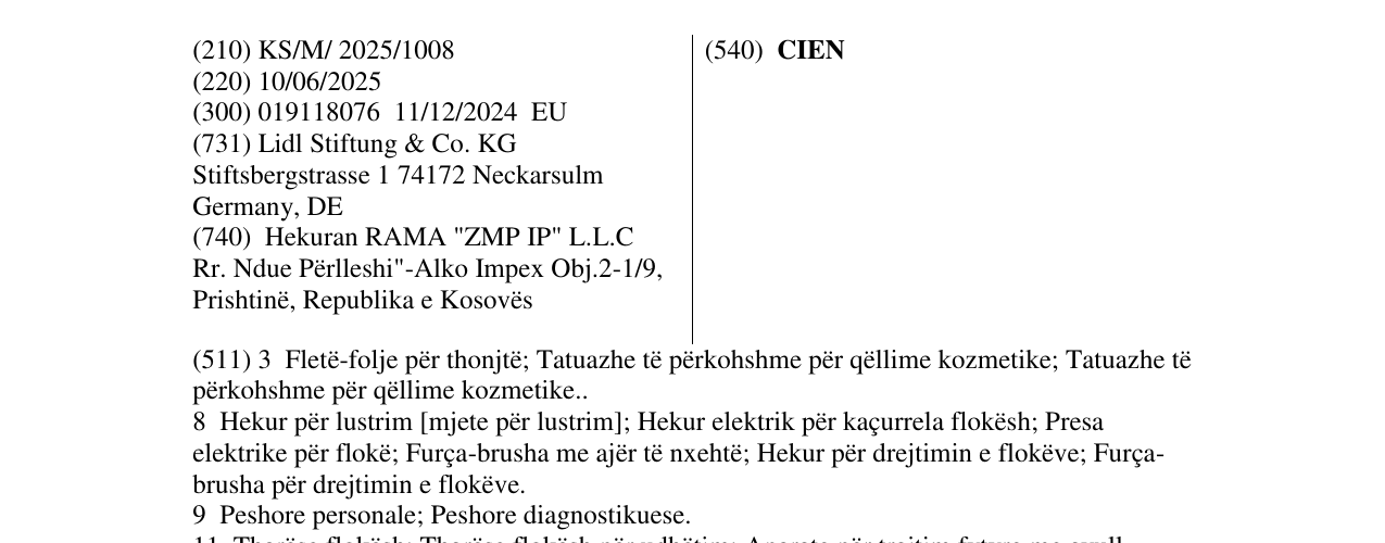 Zëri i markës CIEN në buletin