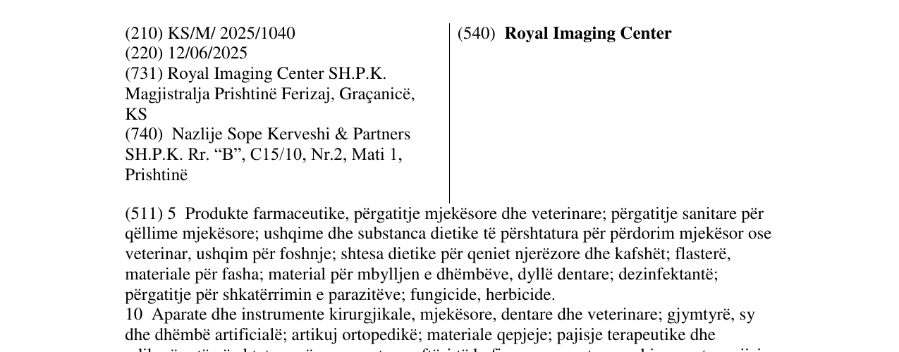 Zëri i markës Royal Imaging Center në buletin