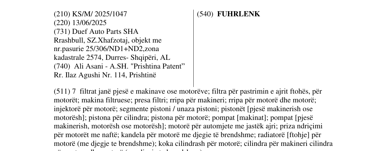 Zëri i markës FUHRLENK në buletin