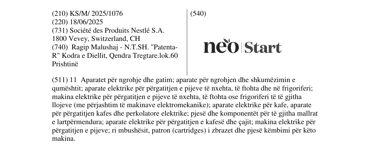 Zëri i markës neo Start në buletin