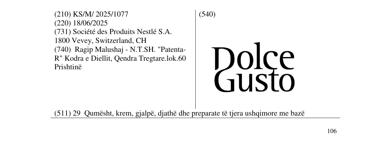 Zëri i markës DOLCE GUSTO në buletin