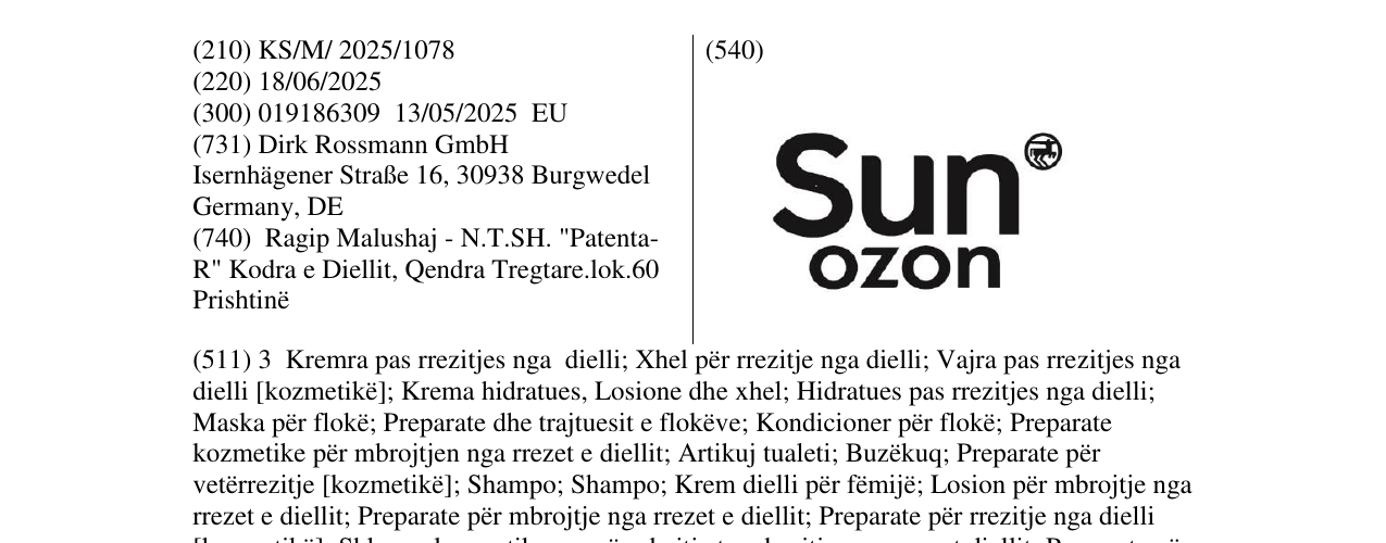Zëri i markës Sun ozon në buletin