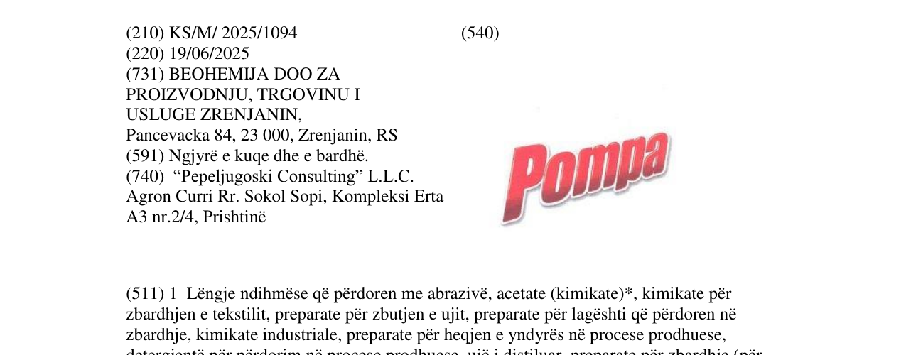 Zëri i markës Pompa në buletin