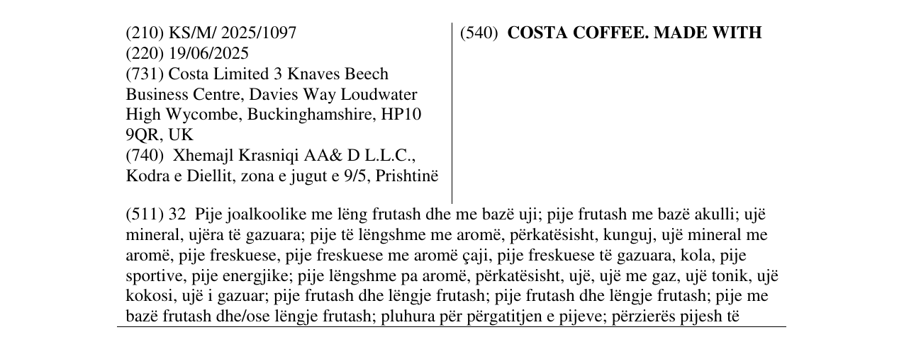 Zëri i markës COSTA COFFEE. MADE WITH në buletin