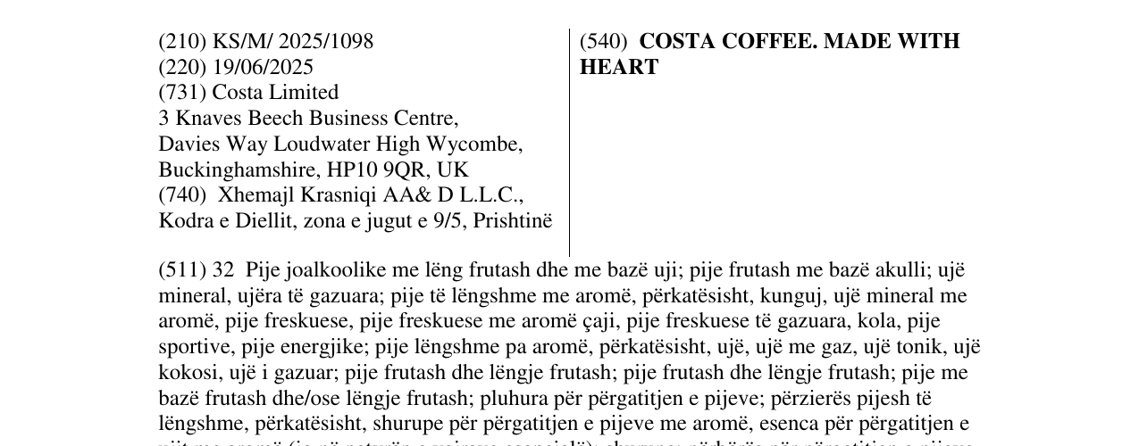Zëri i markës COSTA COFFEE. MADE WITH HEART në buletin