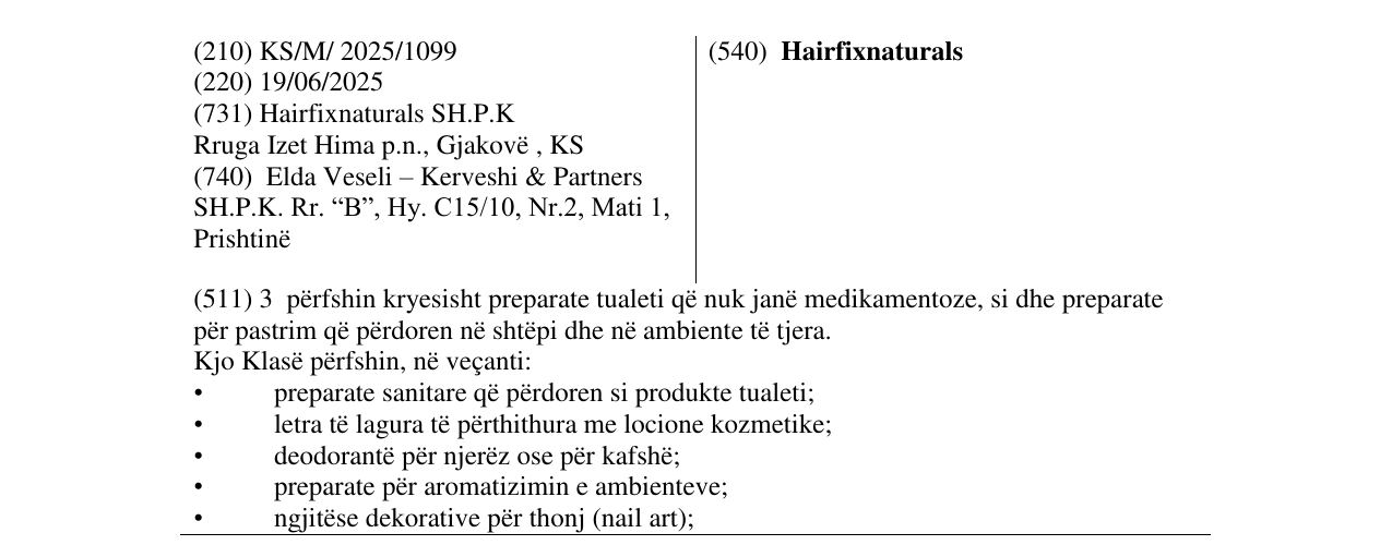 Zëri i markës Hairfixnaturals në buletin