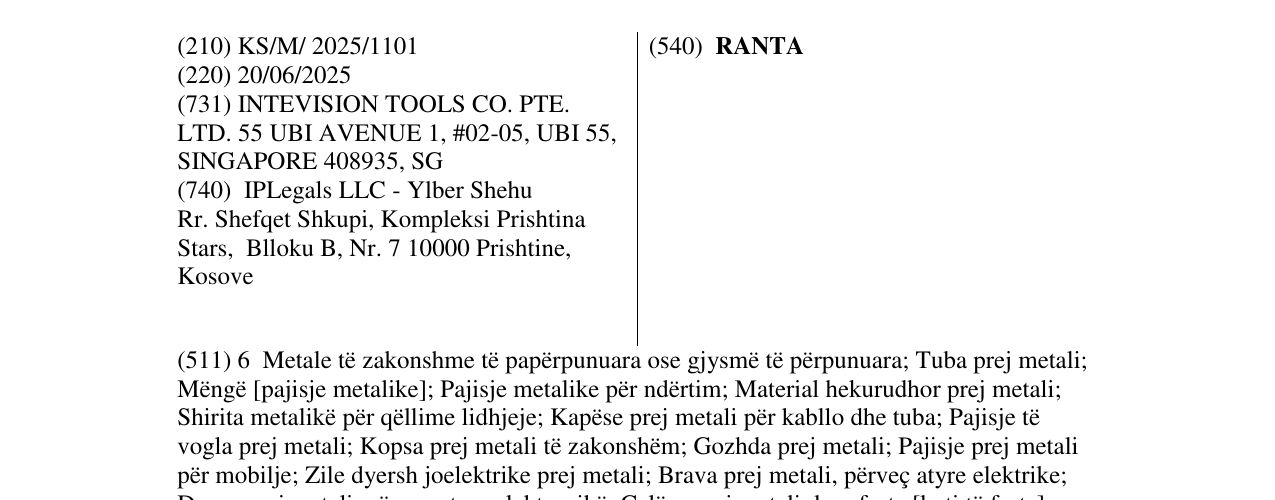 Zëri i markës RANTA në buletin