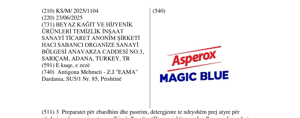 Zëri i markës Asperox MAGIC BLUE në buletin