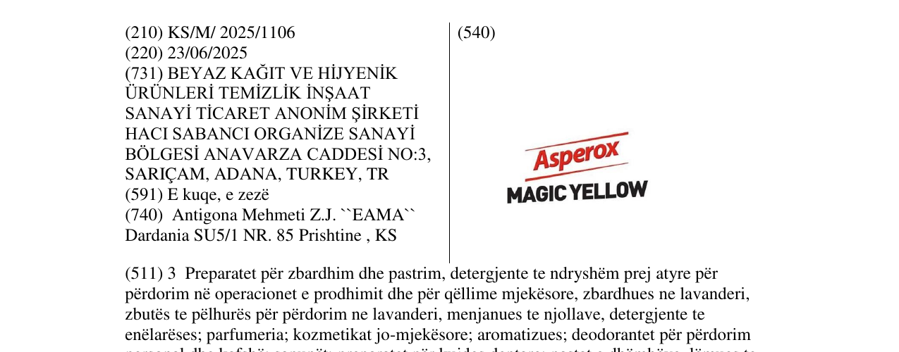 Zëri i markës Asperox MAGIC YELLOW në buletin