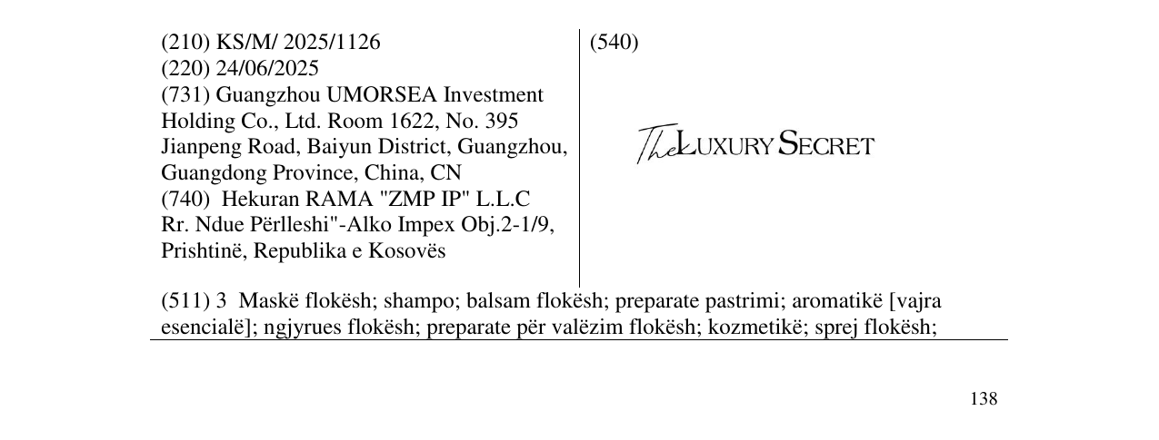 Zëri i markës The LUXURY SECRET në buletin