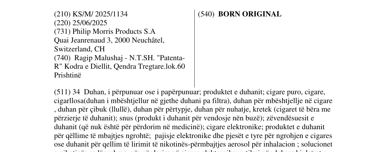 Zëri i markës BORN ORIGINAL në buletin