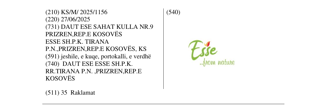 Zëri i markës Esse from nature në buletin