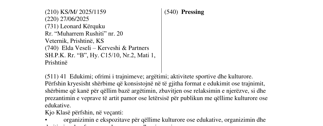 Zëri i markës Pressing në buletin