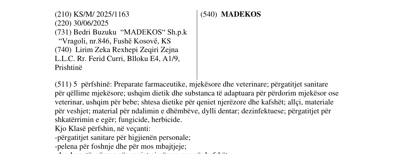 Zëri i markës MADEKOS në buletin