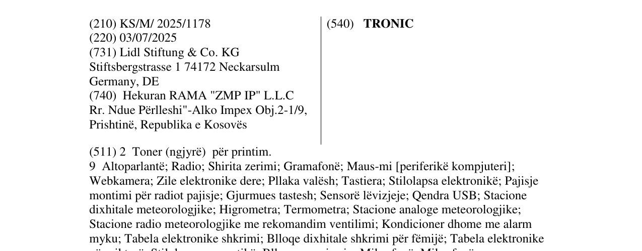 Zëri i markës TRONIC në buletin