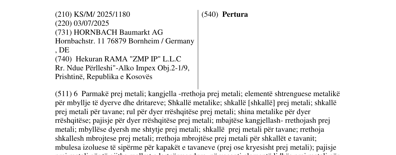 Zëri i markës Pertura në buletin