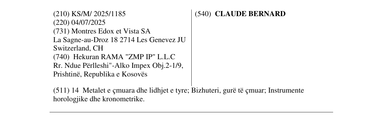 Zëri i markës CLAUDE BERNARD në buletin